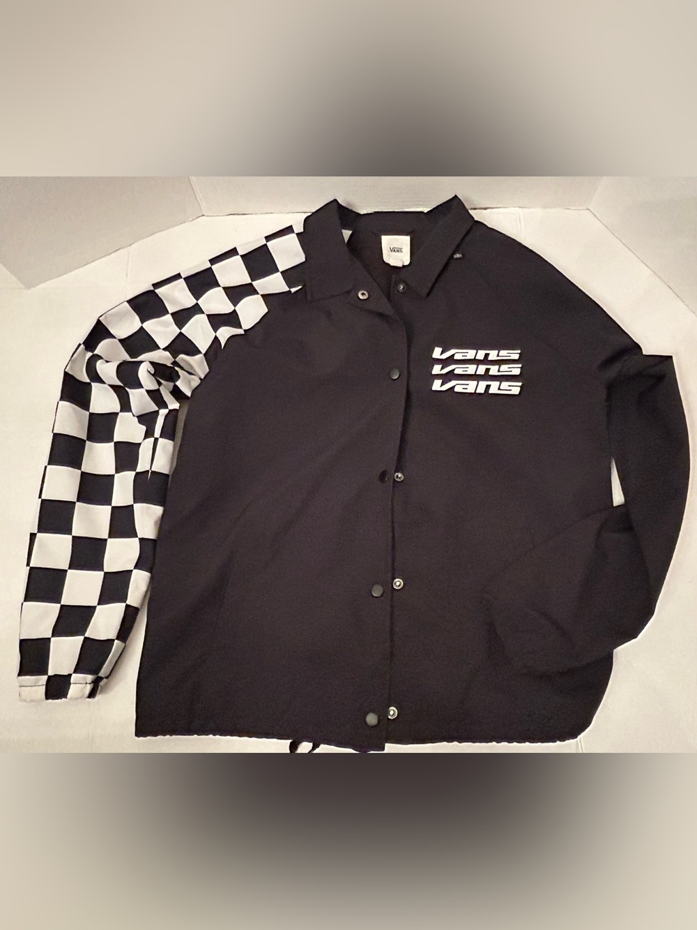 Vans Black Kids Jacket with Black-and-White Checkerboard Sleeve